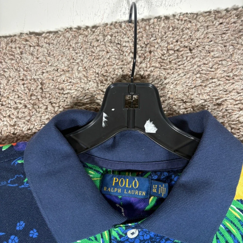 Polo Ralph Lauren Mens Navy Blue Tropical Floral Hibiscus Polo Shirt LT
